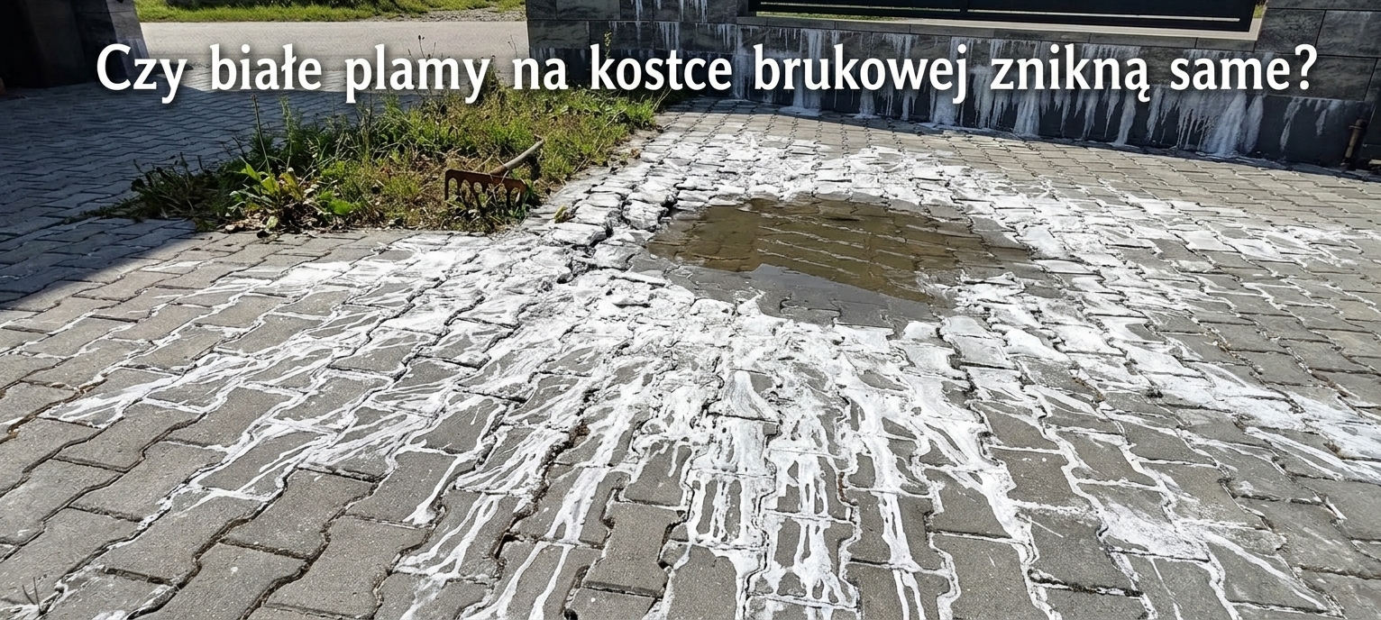 Czy białe plamy na kostce brukowej znikną same?